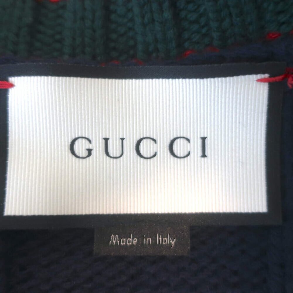 Gucci Bee-Embroidered Cardigan Navy Wool Ribbed Knit Size Small V-Neck Sweater - Picture 7 of 10